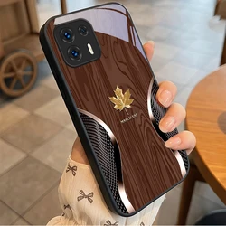Maple Leaf Wood and Black Glass Phone Case Cover for Motorola Edge 20 Lite (BK - R2608081)