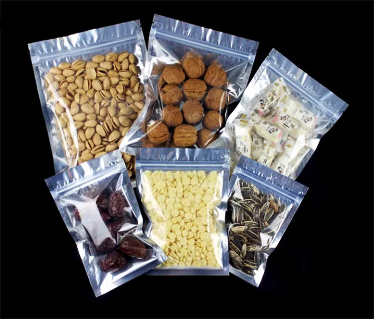Flat Bottom Clear Front Aluminum Foil Zipper Bag Plastic Resealable Candy Snack Sugar Powder Spice Coffee Beans Storage Pouches 4