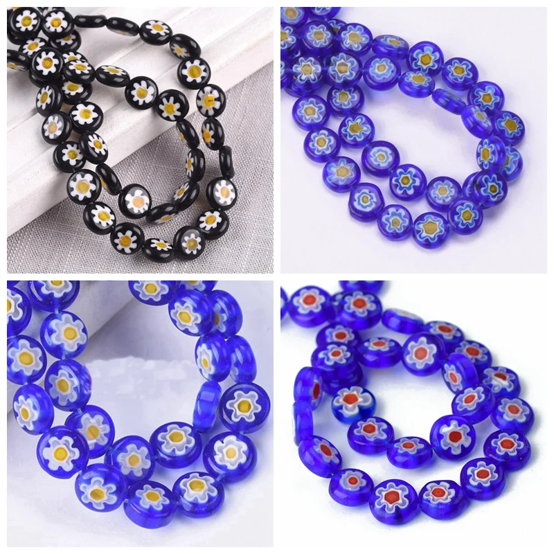 

25pcs Mixed Flat Round Shape 8mm Flower Patterns Millefiori Glass Loose Crafts Beads For DIY Jewelry Making Finding