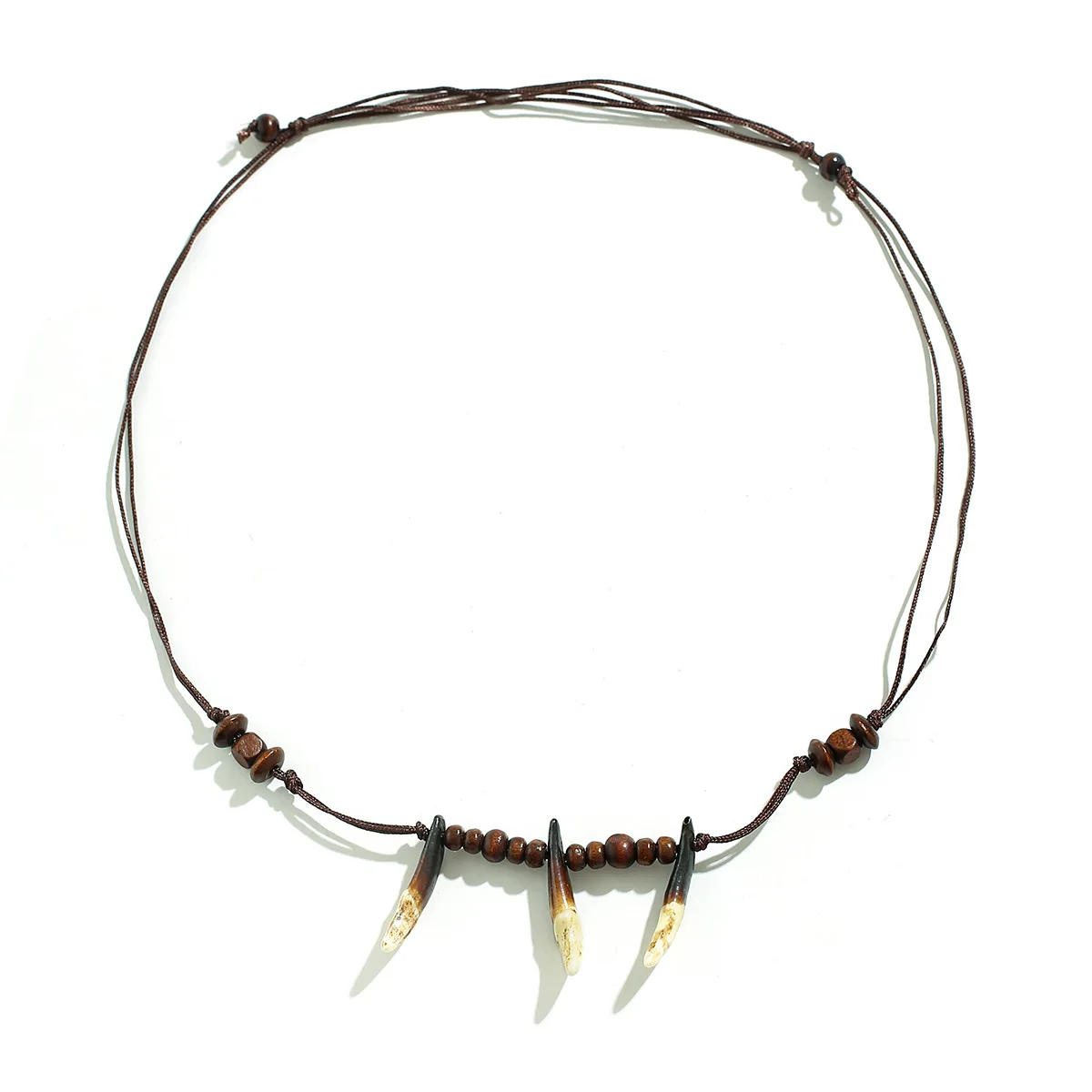 Domineering Personality Wolf Tooth Wooden Beads Hip-hop Men's Jewelry Necklace