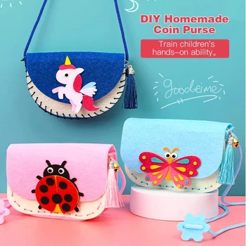 어린이 유니콘 손수 공예 키트 부직포 직조 DIY 장난감 펠트 Crossbody 가방 몬테소리 조기 교육 선물