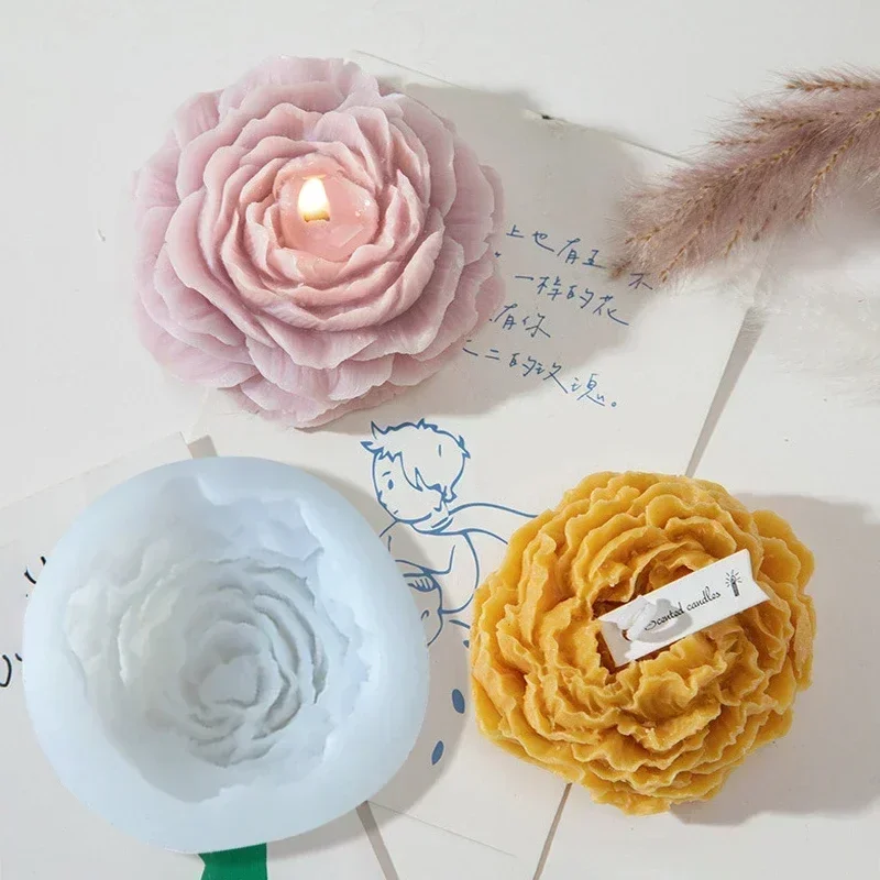 Silicone Mold 3D Peony Candle DIY Relief Flower Soap Resin Plaster Mould Home Decor Chocolate Cake Ice Baking Tool