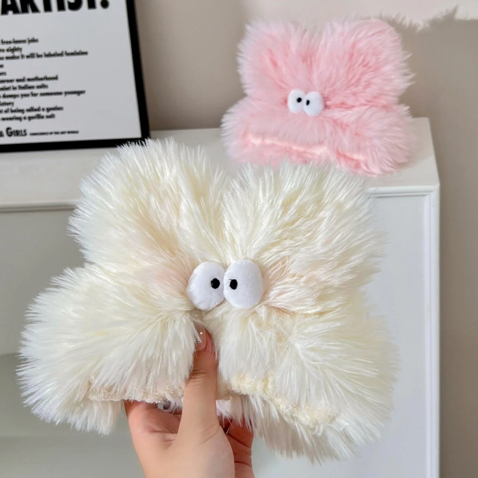 1PC White Pink Fuzzy Headbands, Cute Monster Decor Hair Accessories, Stylish Daily Hair Decor, Trendy Women's Hair Ornaments