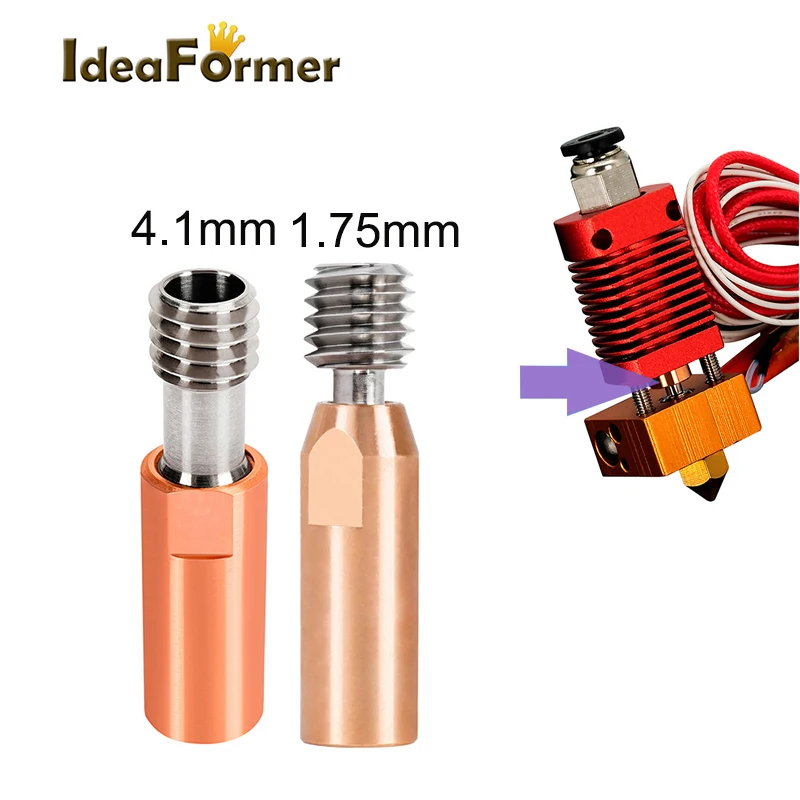 2Pcs Bimetal CR10 Titanium Alloy Heat Break Throat Copper Plating 1.75/4.1mm Through For Ender 3 CR-10 Hotend 3D Printer Parts mellow all metal bi metal cr10 crazy heat break throat for ender 3 v2 ender 5 cr 10s pro hotend for 3d printer