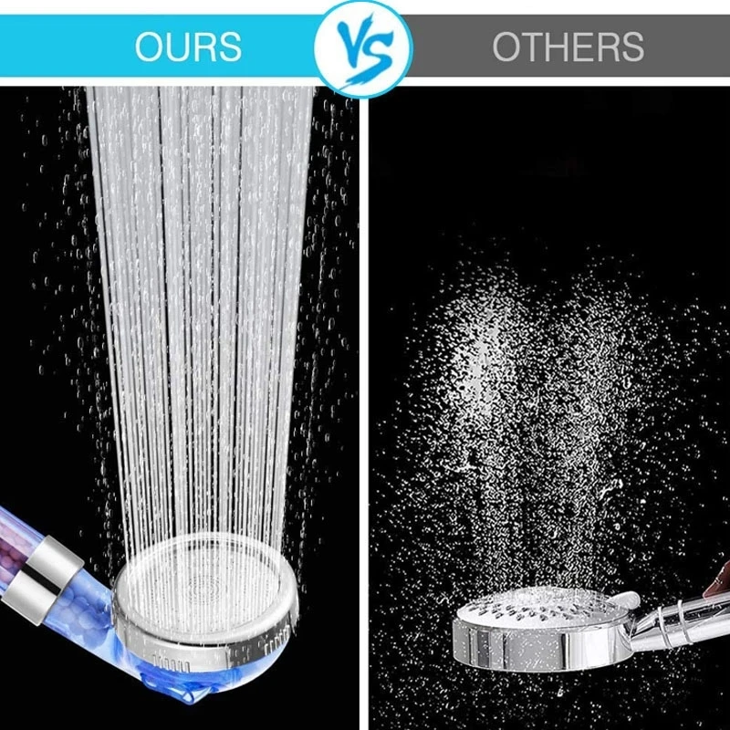 Shower Head Shower Bath Head Adjustable 3 Mode High Pressure Stone Stream Handheld Shower Head with Negative Ion Activated Ceramic Balls
