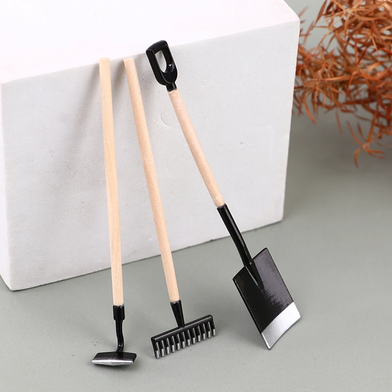 Miniature Dollhouse Gardening Tools Set - Shovel, Rake & Hoe
