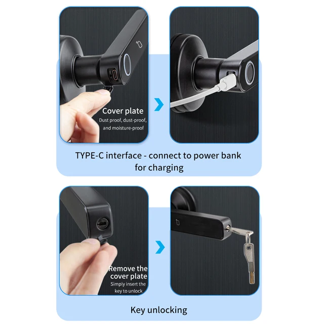 M5 Tuya BLE Fingerprint Door Lock Smart Digital Electronic Lock with Password/Key/IC Card(Optional)/ Smartlife/ Tuya APP Unlock 5