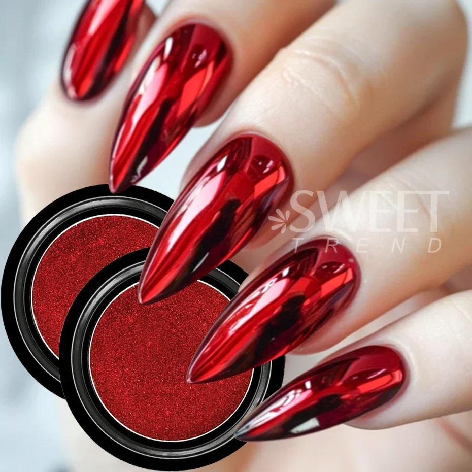 2 Pcs Elegant Red Mirror Chrome Nail Glitter Powder Metallic Effect Dust Holographic Manicure Decoration Nail Material Supplies