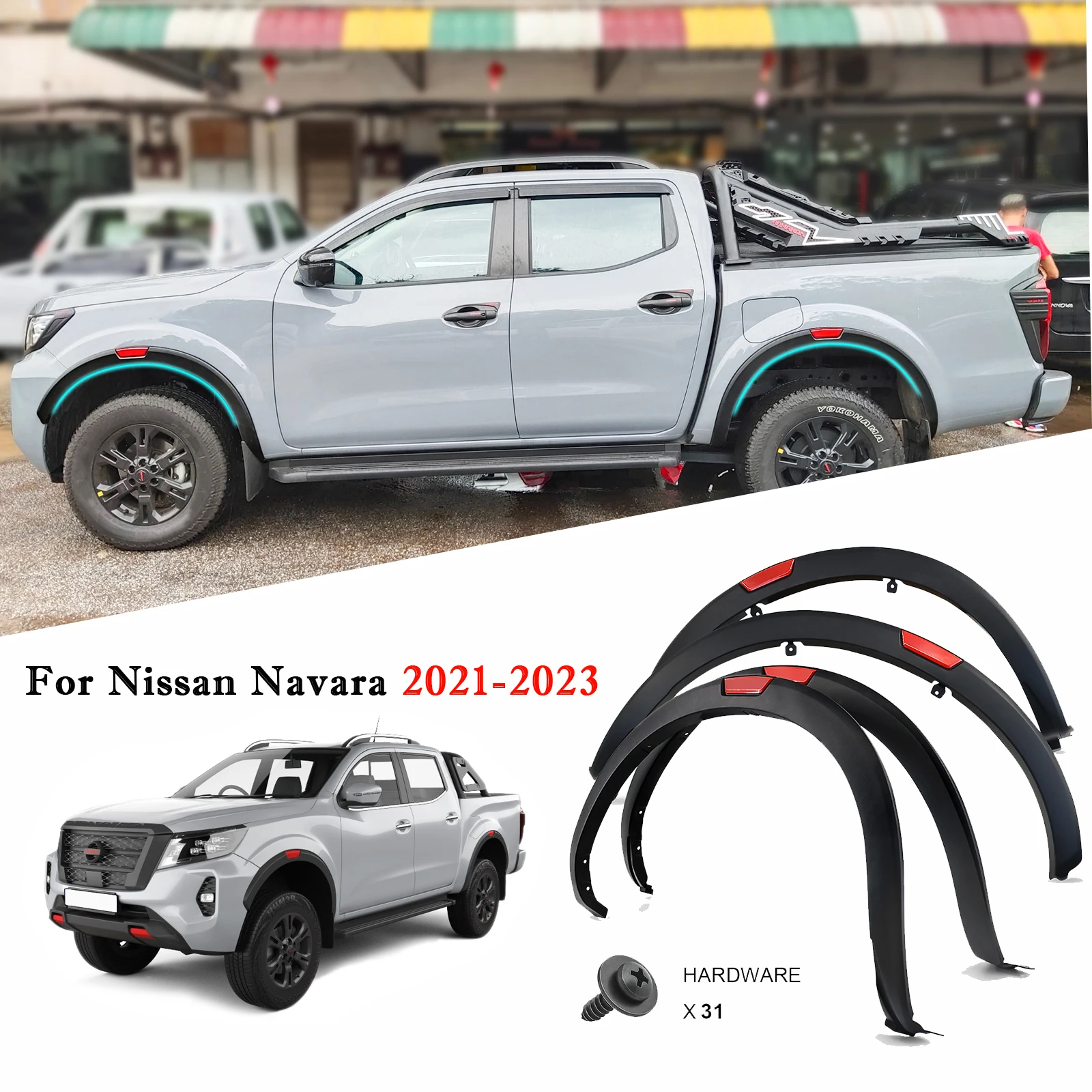 3FenderFlaresWheelArchesExtensionsWithRedReflectorforNissan
