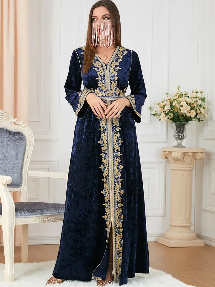 Eid Dresses For Women Pakistani ODIZLI Muslim Kaftan Abaya - Long Sleeve  Velvet Dress For Eid & Ramadan Winter Wear Velvet Kaftan