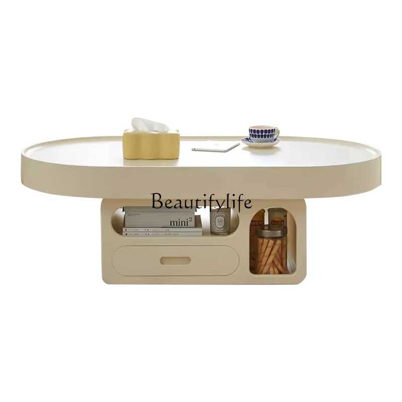 

Cream Style Minimalist Oval Coffee Table Combination Living Room Home Simple Modern Shaped Light Luxury