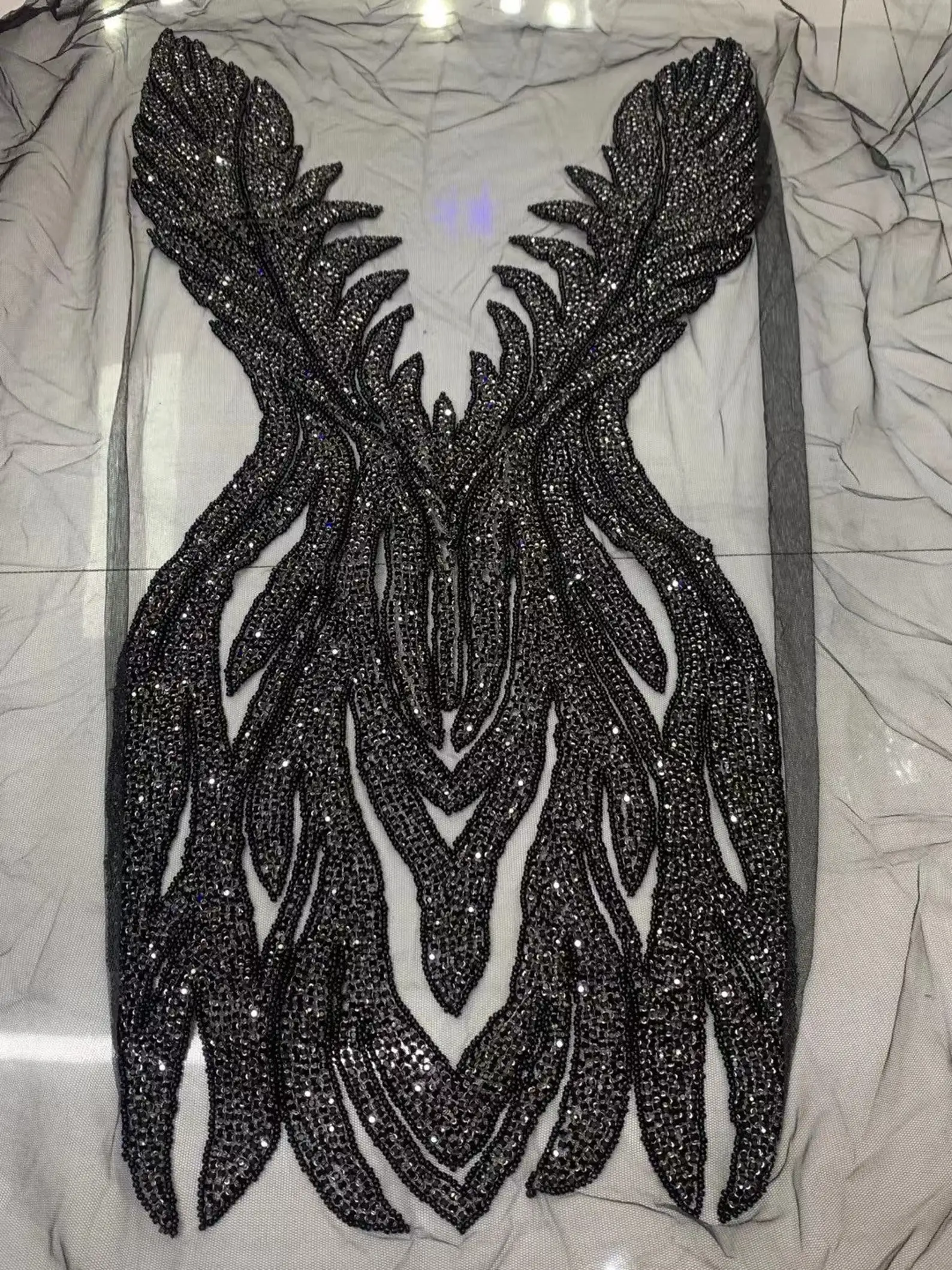

1 Piece Full Body Black Rhinestone Applique Handmade Rhinestone Bodice Appliqués for Couture, Rhinestone Dress