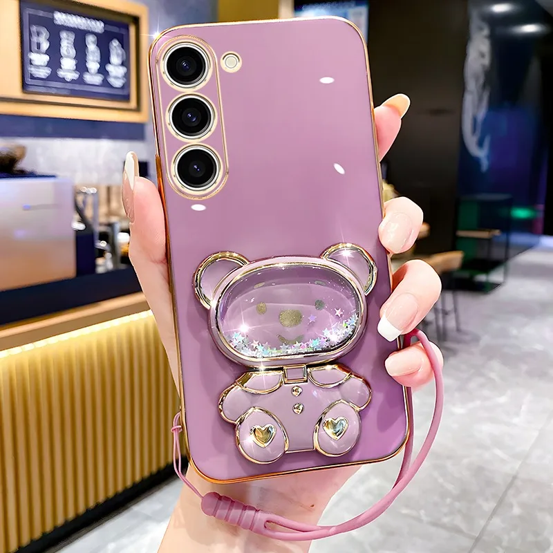 Custodia In Vetro Quicksand Bear Per Samsung S24 Plus S23 Fe S22 S20 Fe S10 Lite S23 S21 Ultra S9 Plus S21 Fe S24 Ultra Placcatura Cover