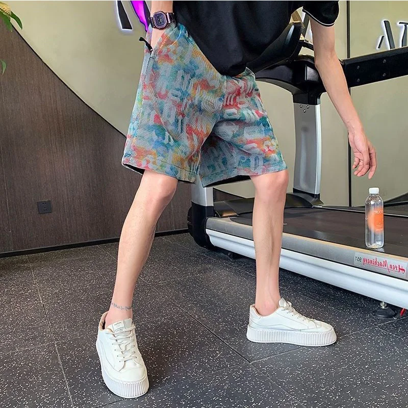 2024 New Summer American Retro Loose Casual Oversized Men's Wear Elegant Fashion Handsome Graffiti Button Drawstring Y2K Shorts