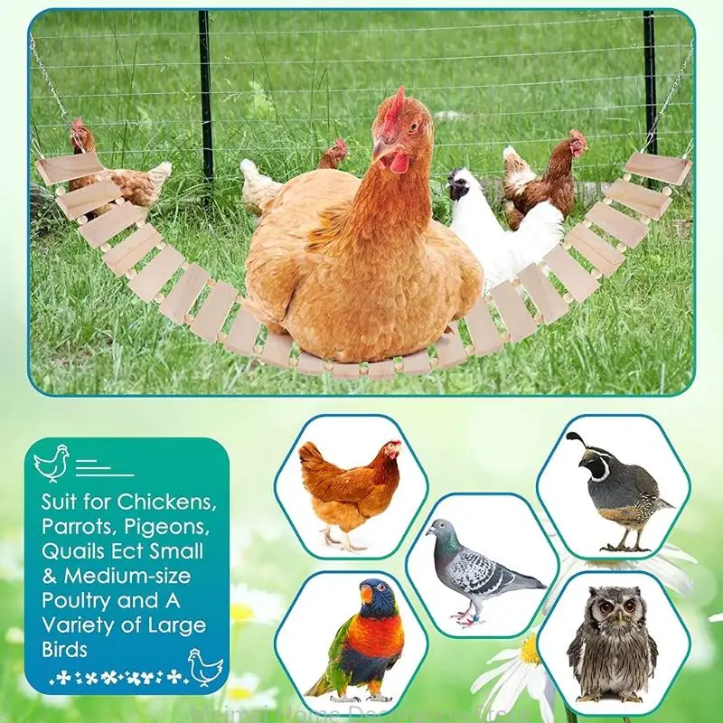 H7BF Chicken Swing Ladder for Hens Bird Large Perch Easy to Install Total Length 44" for Parrot Macaw Training