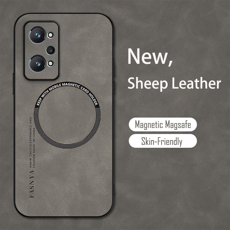 Magnetic Sheep Leather Soft Case For Magsafe Oppo Realme C11 C21Y C31 C33 C55 GT Neo 5 3 3T 2 8 9 10 11 Pro Plus Vintage Cover