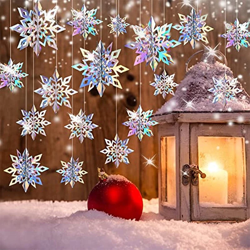 Christmas Ornaments Winter Snow Decoration 6Pcs Christmas Snowflake 15/20/25CM Hanging Christmas Tree Ornament Xmas Home Decor Navidad New Year Decor Accessories