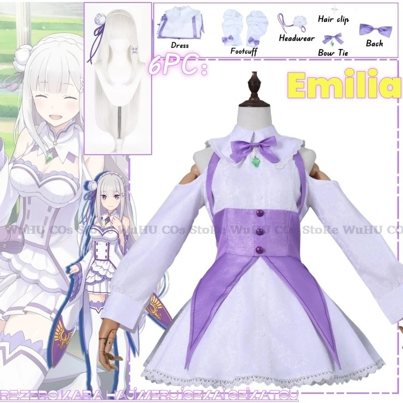 

Anime Re:Life In A Different World From Zero Emilia Cosplay Costume Emilia Wig Dress Women Halloween Party Role Play Clothing