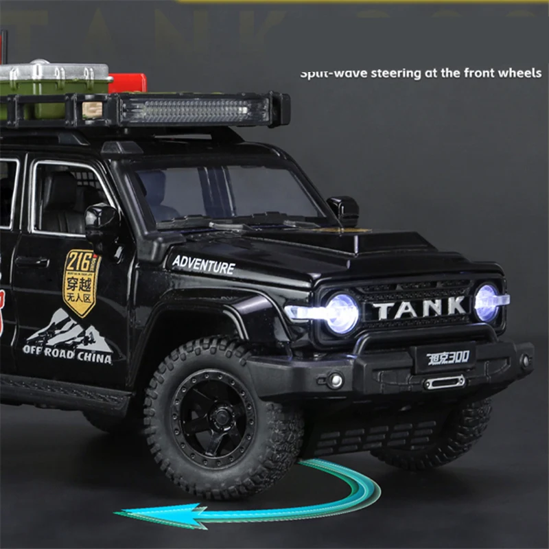 1:24 탱크 300 SUV 합금 자동차 모델, 다이캐스트 금속 장난감, 오프로드 자동차 모델, 사운드 라이트, 어린이 선물