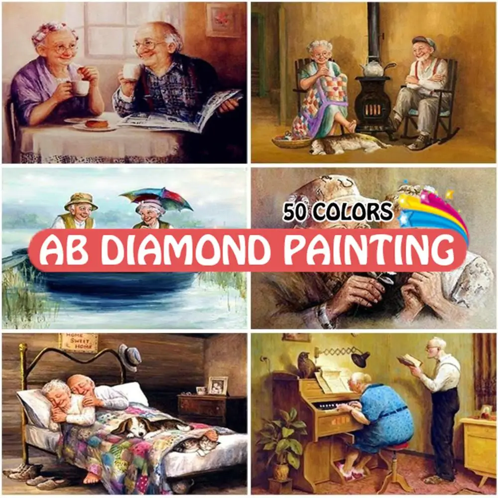 

Couple Portrait Diamond Painting AB Cartoon Full Square Round Drill Old Man Women Embroidery Craft Hobby Cross Stitch Home Decor