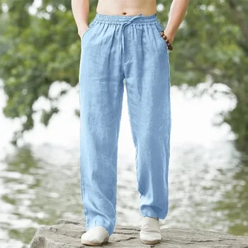 Pantaloni da spiaggia da uomo Pantaloni da jogging Streetwear Pantaloni sportivi in cotone e lino Pantaloni casual Vacanza hawaiana Allentati estivi Lunghi 1