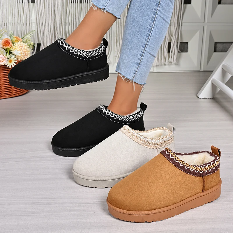 Autumn Winter Platform Snow Boots Women 2025 Warm Thick Soled Plush Winter Shoes Woman Faux Suede Fleece Line Ankle Boots Woman