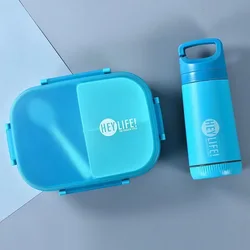 Compact & Versatile 3 - Compartment Microwaveable Lunch Box with Kettle (Blue Set A)