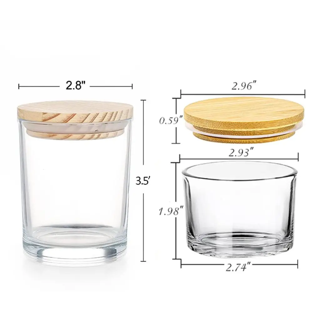 Clear Glass Candle Jars Wide Mouth Small Empty Candle Containers with Airtight Bamboo Lids Transparent Glass Aromatherapy Tray candle tin jars glass candle holder
