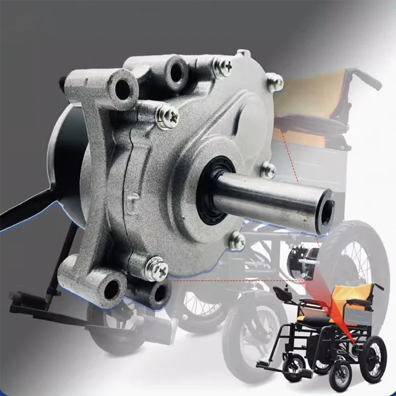 브러시드 저속 2 차 감속 전기 자동차 휠체어 모터, 긴 샤프트, 0.64/0.98N.m, 24V, 250W, 75/120rpm, DC 44mm