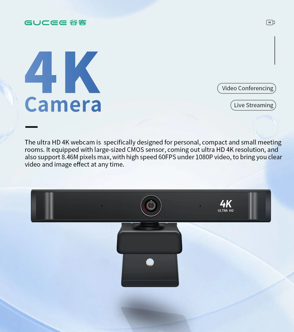 GUCEE HD85 4K Ultra HD Webcam 3840*2160 135&deg; Wide Angle Streaming Camera With Mic For Video Calling/Zoom/Skype/Team