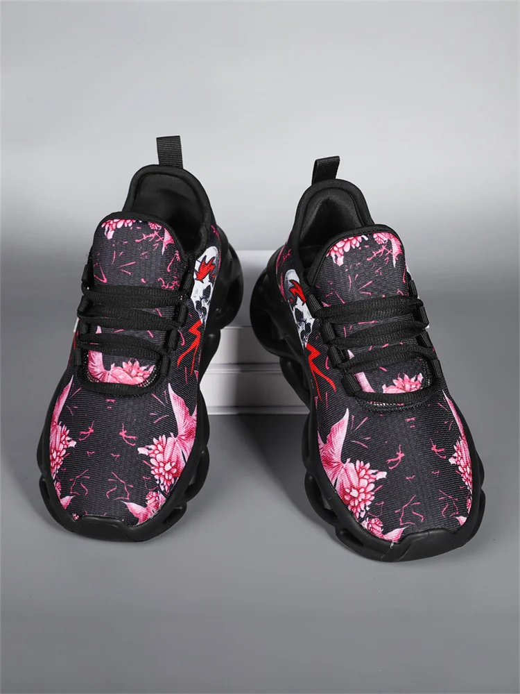 Women's Breathable Mesh Running Sneakers With Skull Pattern_voghion.com