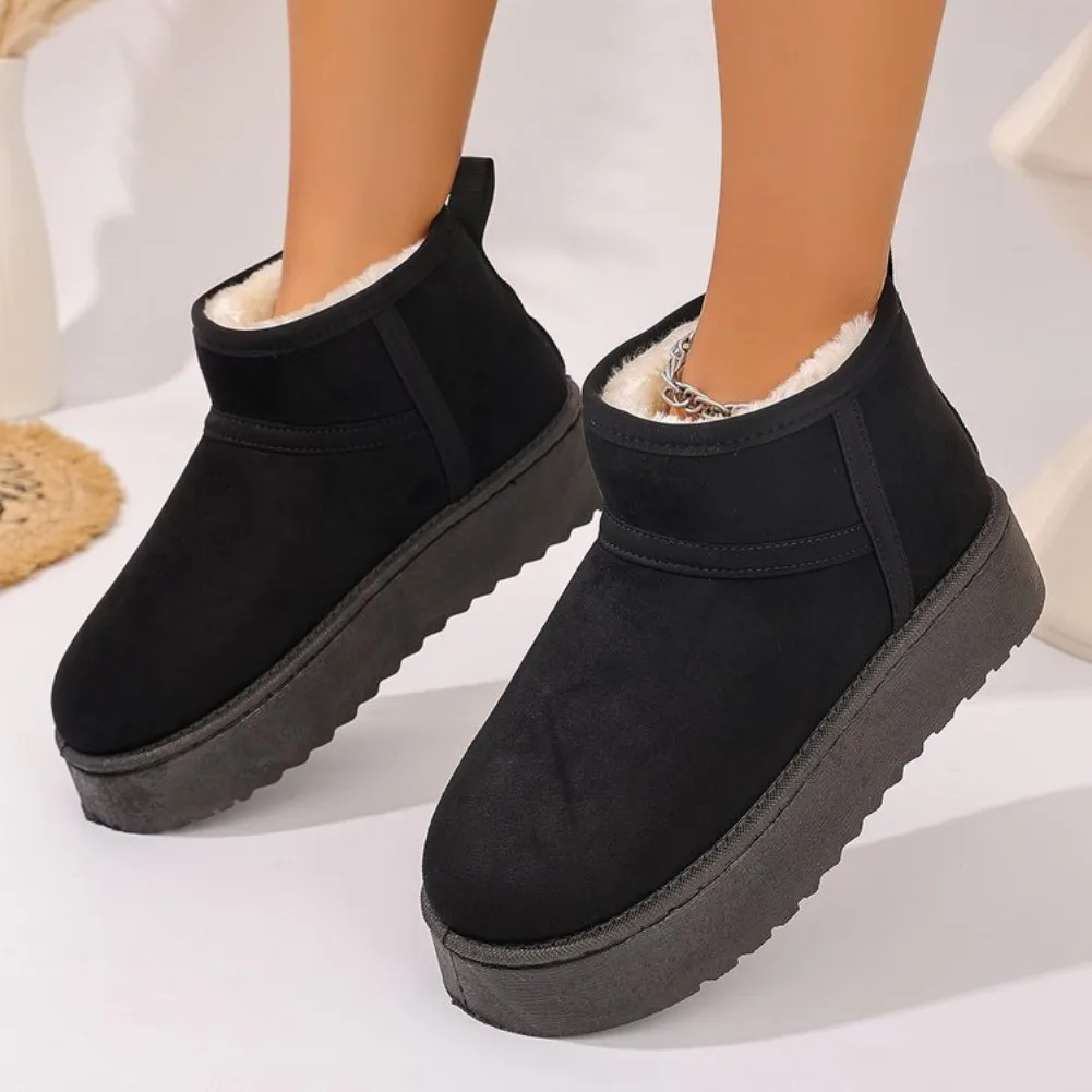 Thick Plush Platform Snow Boots Women Winter Keep Warm Fur Cotton Shoes Woman Faux Suede Slip-On Ankle Botas Padded Shoes