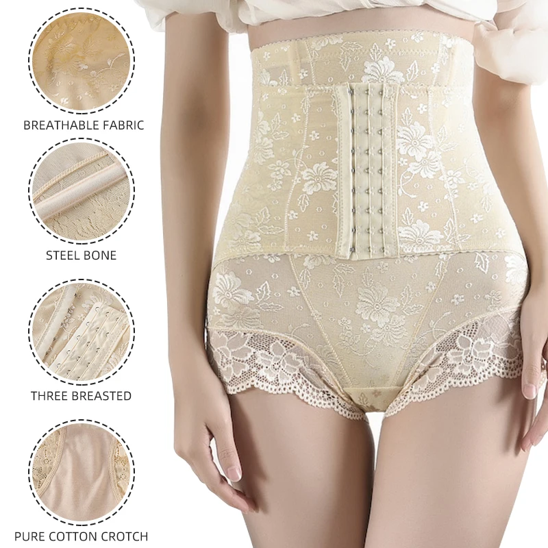Women Shapewear Sexy Lace Underwear Waist Trainer Shaper Panties Body Shaper Zipper Double Control Butt Lift Panties Slimming
