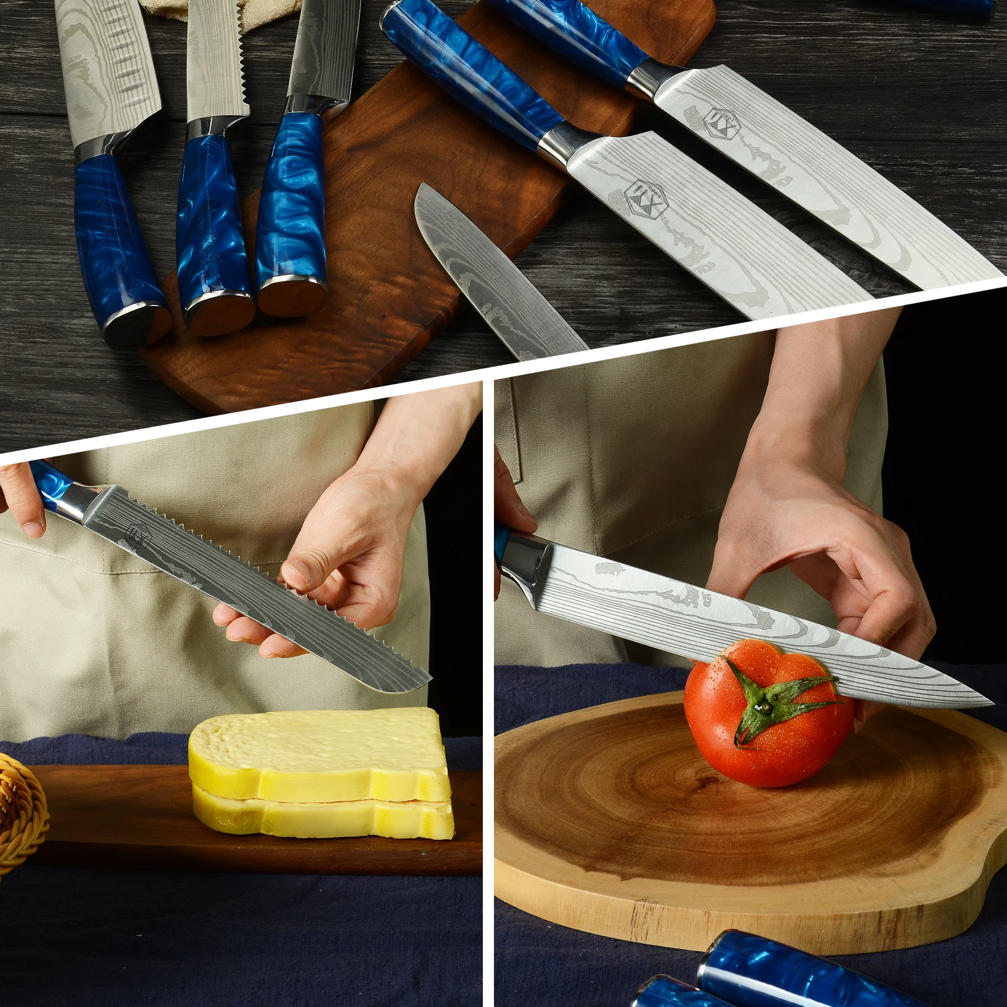  SANDEWILY Juego de cuchillos de cocina profesionales de acero  inoxidable de alto carbono, 3 cuchillos japoneses ultra afilados con funda,  mango ergonómico de madera de Pakkawood elegante caja de regalo para