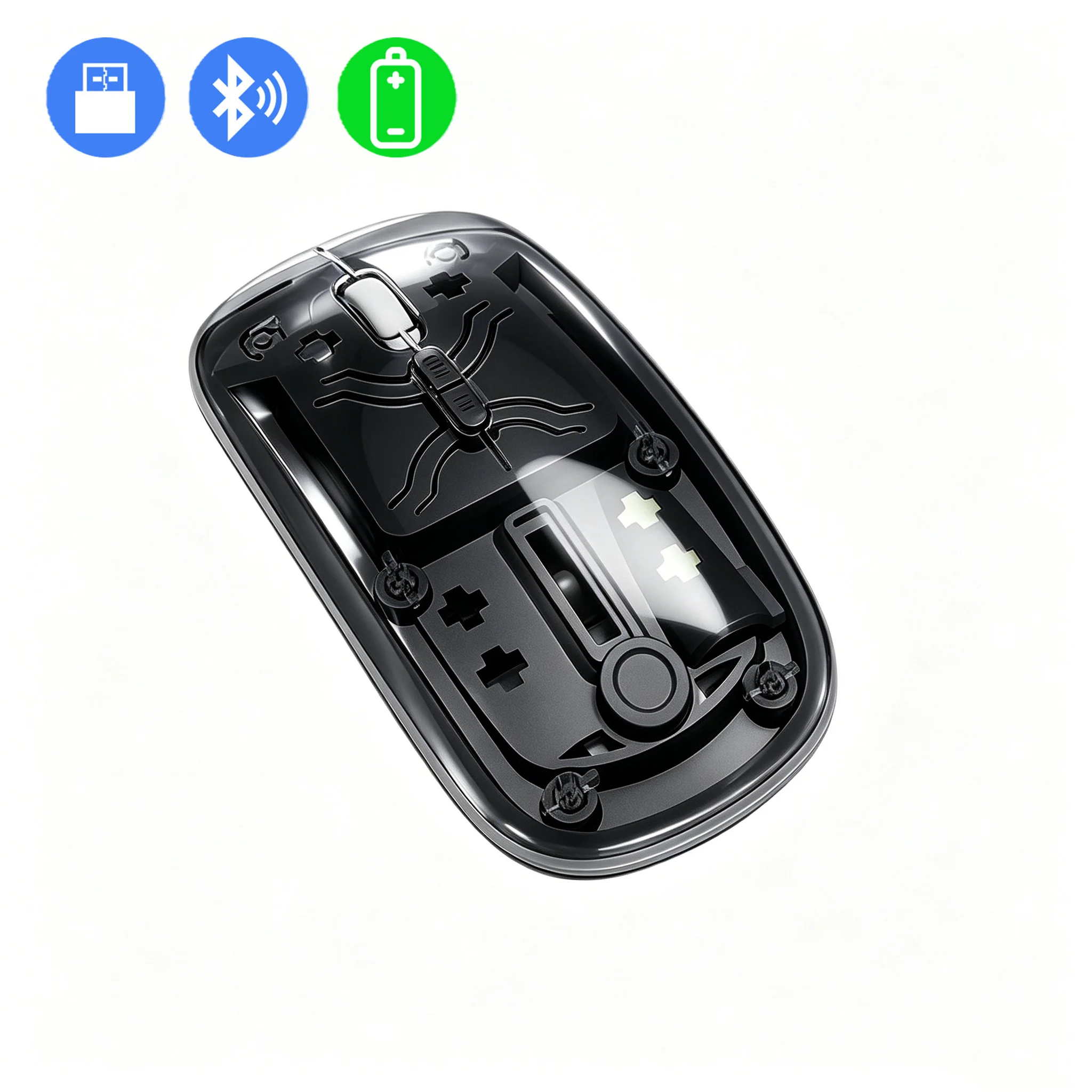 Sleek Transparent Dual Mode Bluetooth Wireless Mouse - Silent, Rechargeable, and Adjustable DPI