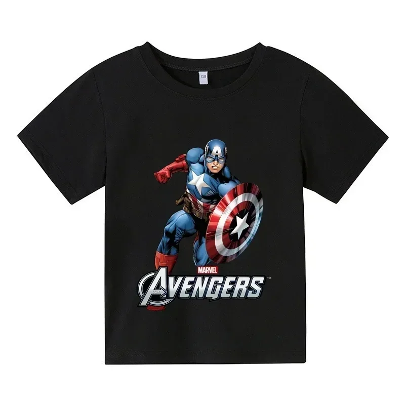 thumbnail image 1 of Camiseta de algodón hippie de Marvel Fashion Card Capitán América Spider-Man, camiseta de manga corta de verano para niños, camiseta informal de manga corta súper genial, 1 of 5