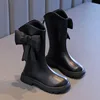 New Winter Girls Princess Cotton Boots Elegant Bowknot Children Causal Boots Fashion Black Versatile Kids Simple Mid-calf Boots 2
