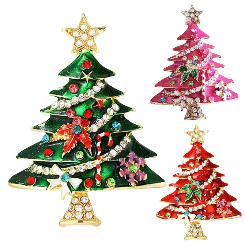 

Green Enamel Tree Brooches Christmas Tree Brooch Rhinestone Xmas Tree Brooch Gift Fashion Office Brooch Pins Gifts For Christmas