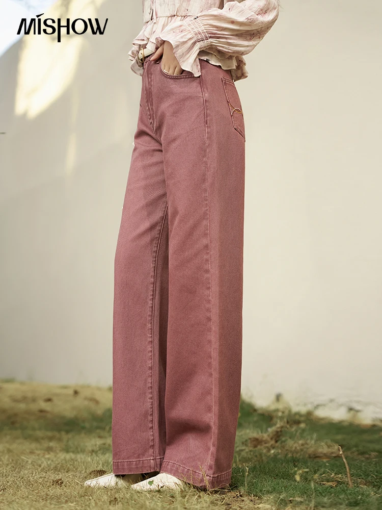 MISHOW 100% Cotton Wide-leg Straight Jeans for Women Baggy High Waist Pants Woman 2024 Spring Autumn Fashion Trousers MXD11K0543