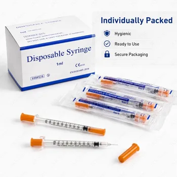 Siringa Veterinaria per Animali Domestici 0.5ML/1ML, Siringa Monouso Sterile in Plastica con Tappo Arancione, Ago per Alimentazione, Strumento per Uso Veterinario
