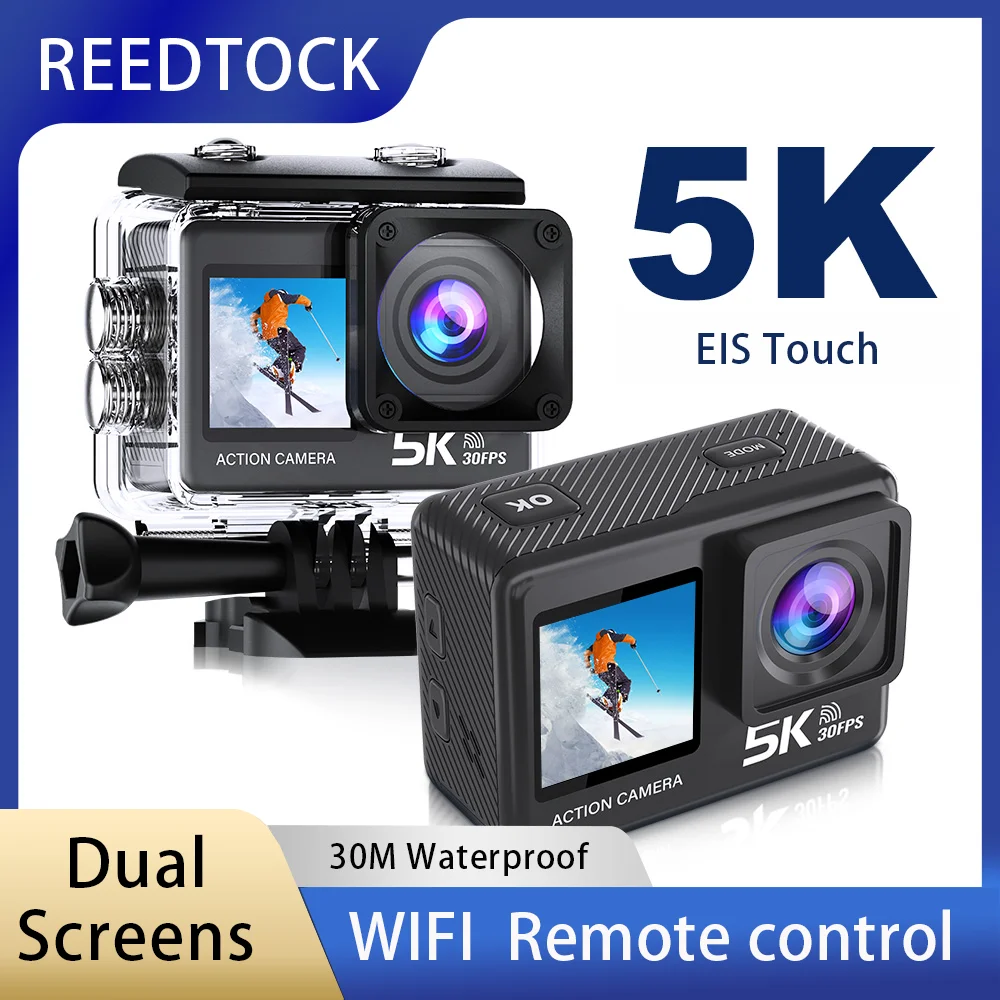 듀얼 스크린 손떨림 방지 액션 카메라, 수중 방수 리모컨 헬멧 비디오, WiFi, 2.0 인치, 170D, 5K, 4K60fps