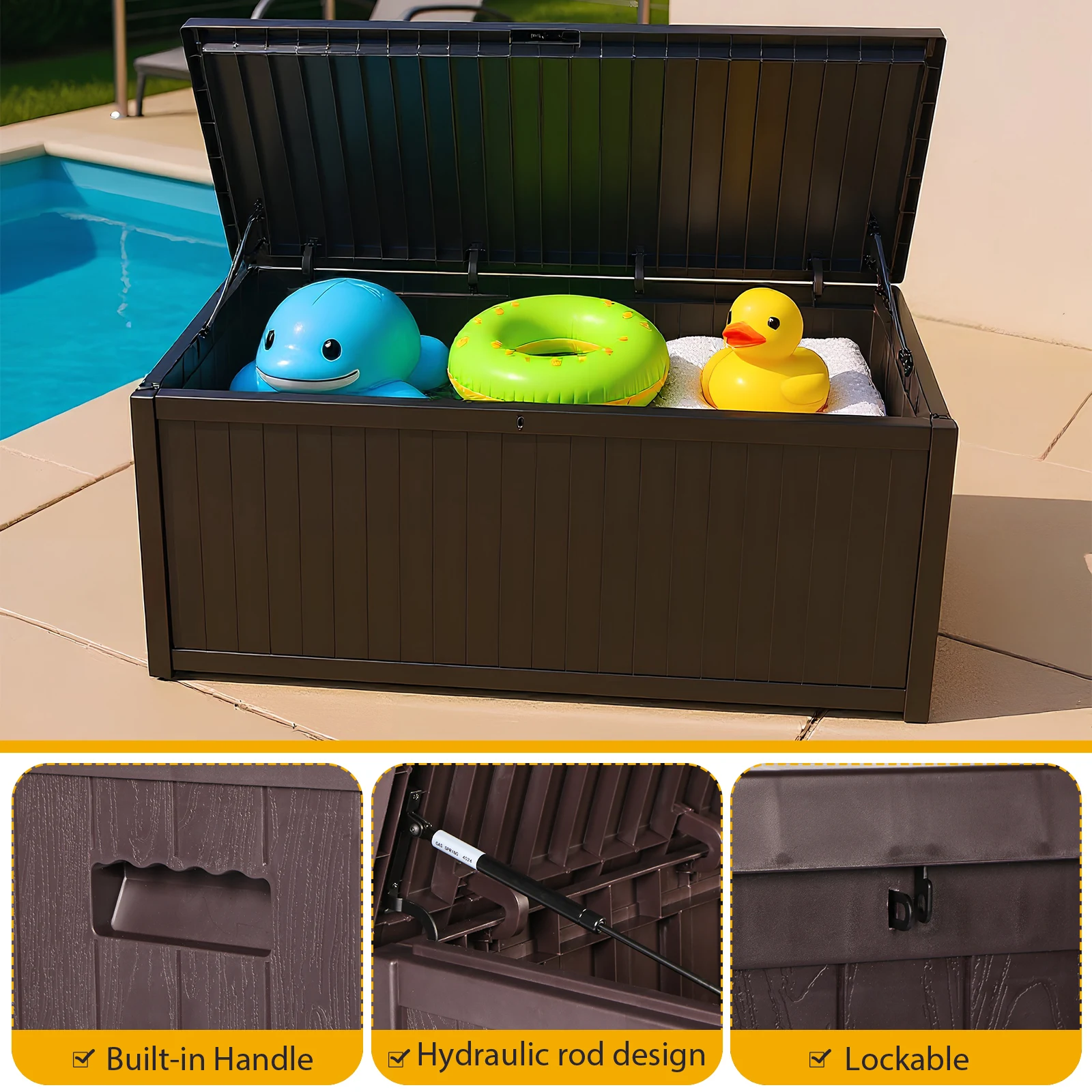 120 Gallon Waterproof  UV-Resistant Outdoor Storage Box,Resin Deck Box,Lockable Outside Storage Box Container for Patio Furniure