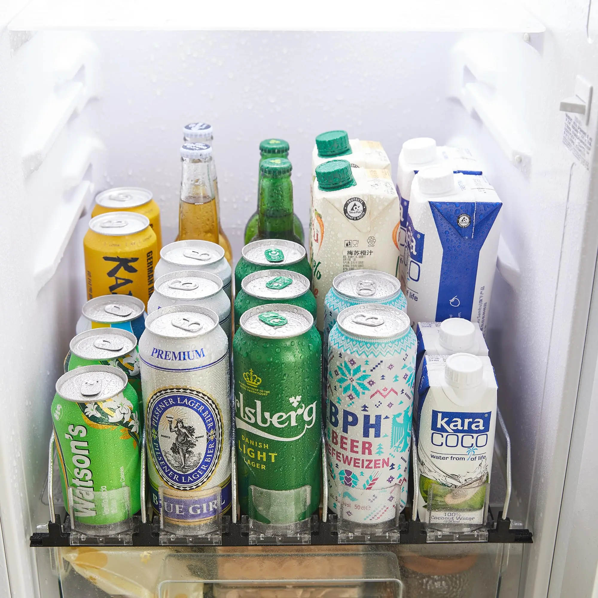 Drink Organizer Soda Can Dispenser Spring Push Canned Beverage Push Rack Holds 6 Rows Canned Storage For Kitchen Refrigerator 6