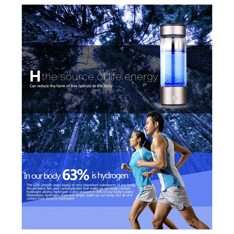 Titanium Portable Hydrogen-Rich Water Cup Water Ionizer Maker Generator Super Antioxidants ORP Hydrogen 420ML