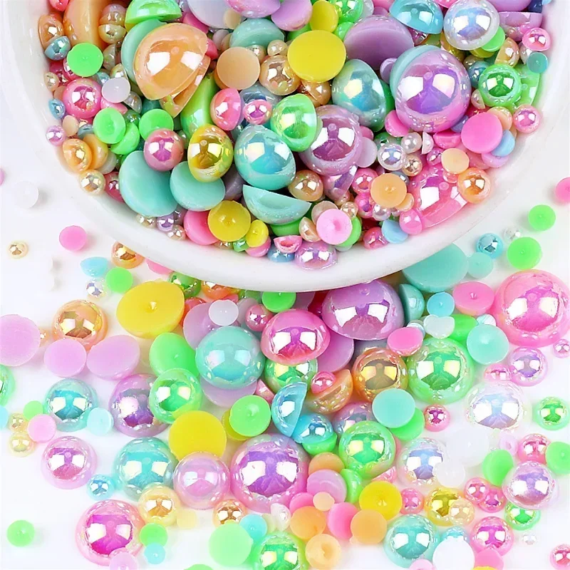 ABS beads imitation pearl beads 3-10mm 240pcs macaroon AB color half round flatback for DIY nail decor jewelry making