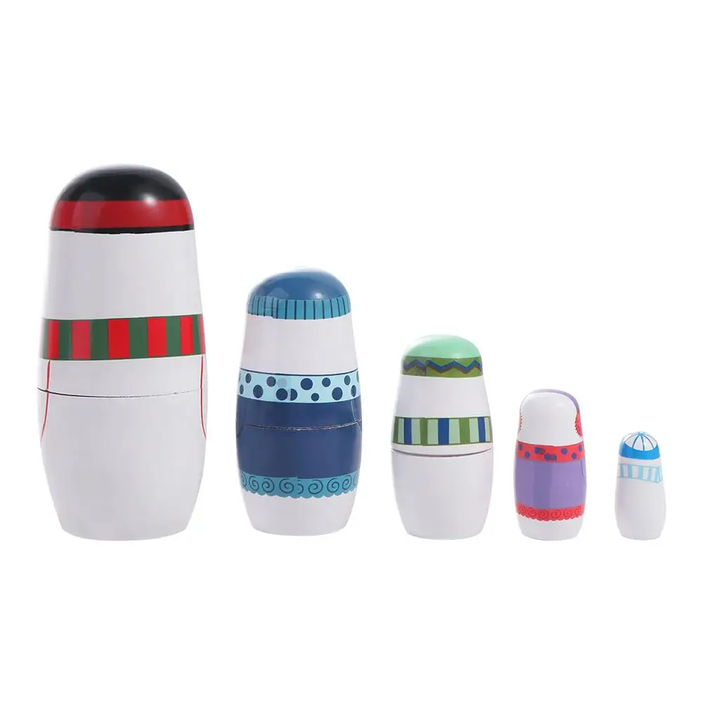 Cute 5Pcs/Set Xmas Matryoshka Doll Wood craft Snowman Russian Doll Smooth Safe Christmas Nesting Dolls Xmas