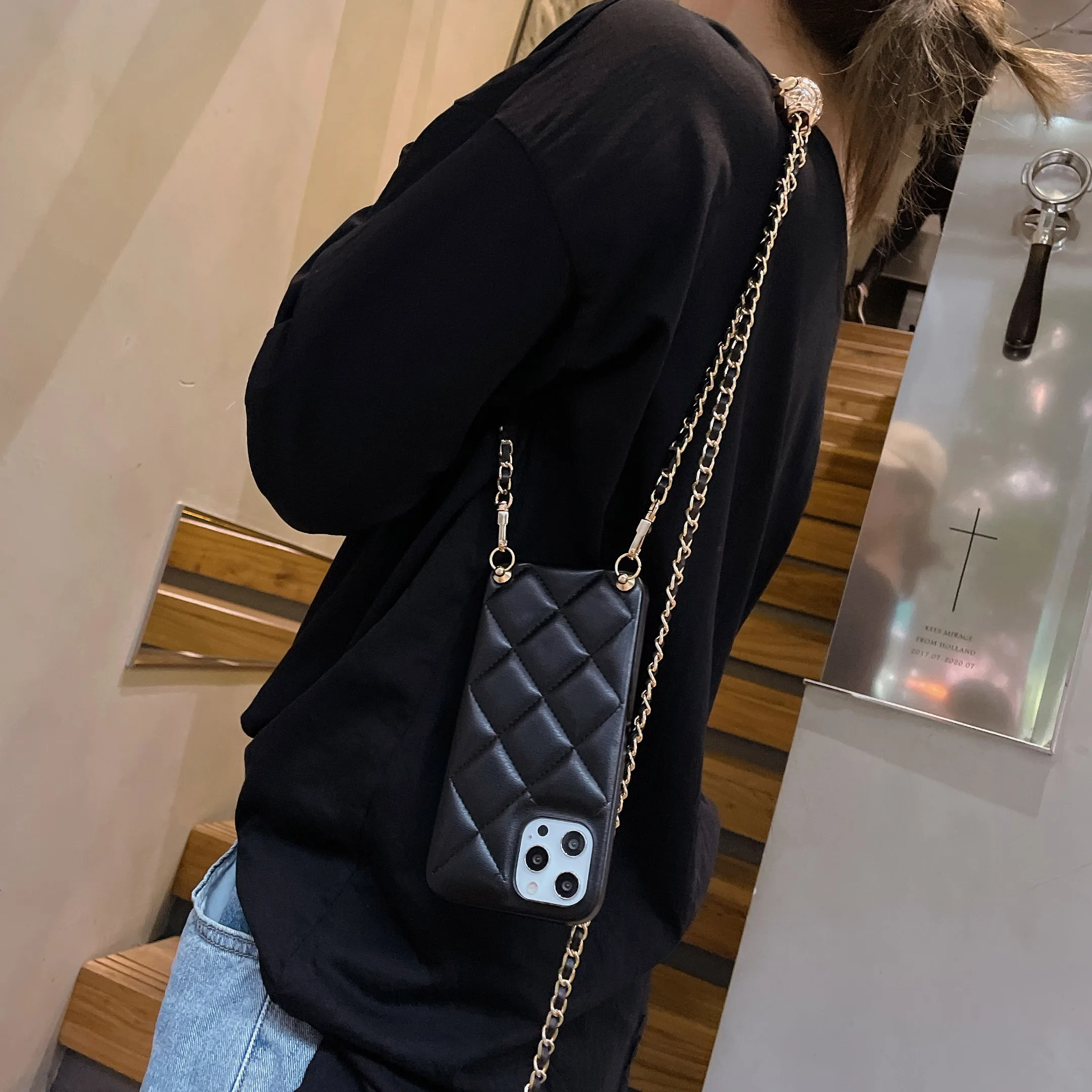 Luxury Crossbody Lanyard Necklace Bracelet Leather Chain Rhombus Phone case  for iPhone 13 11 12 14 Pro Max XR X XS Cover