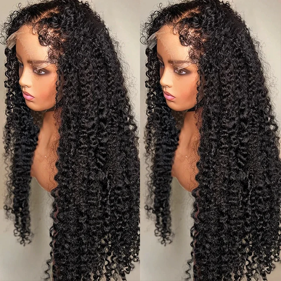 

26"Long Soft Preplucked Glueless 180%Density Kinky Curly Deep Part Lace Front Wig For Women BabyHair Daily Natural Black Cosplay