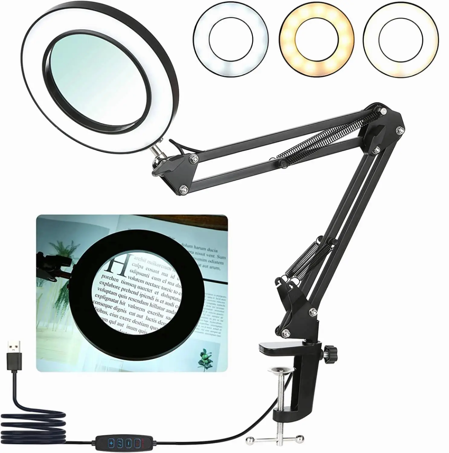 LED Magnifying Lamp with Clamp 5X 3 Color Modes Adjustable Illuminated Magnifier Soldering Iron Repair Table Lamp Skincare soldering magnifier soldering repair magnifier magnifying glass lamp