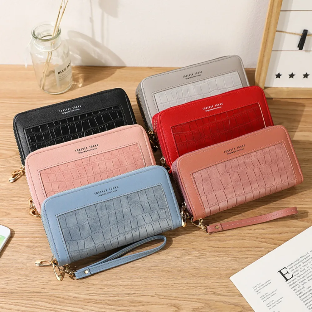 

PU Leather Female Long Wallet Fashion Multifunctional Double Layered Zipper Purse Large Capacity Handbag